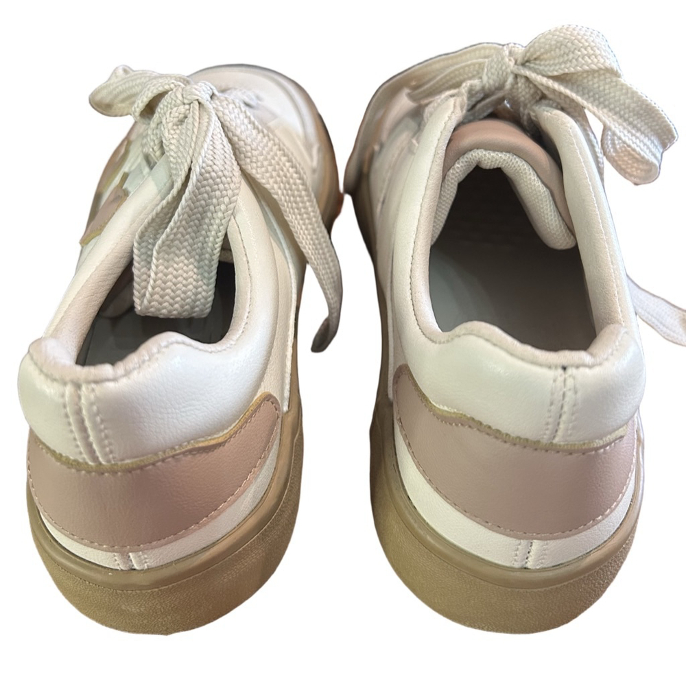 Women's White w/Beige hearts Platform Sneakers Size 8-81/2 - Picture 5 of 8